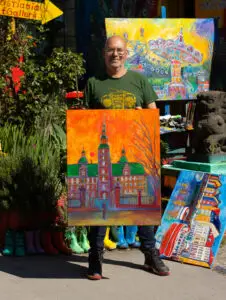 Marios & Goodmorning Copenhagen, 65X81 CM, Oil on canvas, By Marios Orozco, Christiania Art Gallery