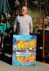 Marios & White Boat With Flag