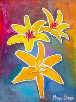 Three Flowers, 51X67 CM, Oil on canvas, By Marios Orozco, Christiania Art Gallery