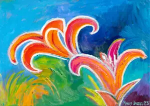 Two Flowers, 70X50 CM, Oil on canvas, By Marios Orozco, Christiania Art Gallery