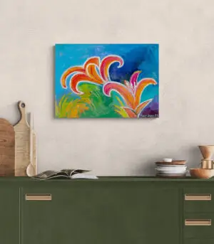 Two Flowers, 70X50 CM, Oil on canvas, By Marios Orozco, Christiania Art Gallery