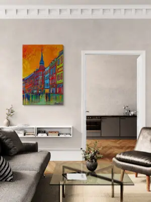 Købmagergade After The Rain, 85X125 CM, Oil on canvas, by Marios Orozco, Christiania Art Gallery