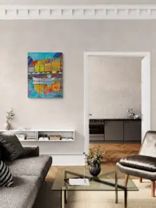 The White Boat With Flag, 70X90 CM, Oil on canvas, By Marios Orozco, Christiania Art Gallery