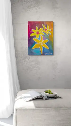 Three Flowers, 51X67 CM, Oil on canvas, By Marios Orozco, Christiania Art Gallery