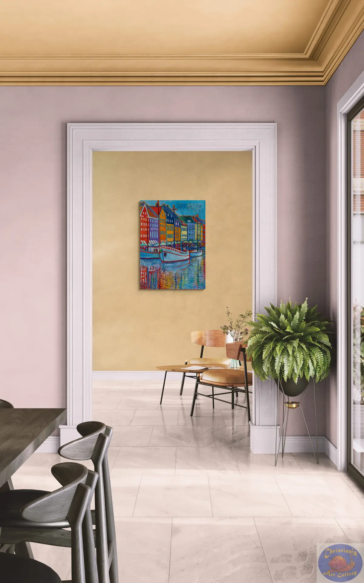 White Boat with Red Outlines, 100X135 CM, Oil on canvas, By Marios Orozco, Christiania Art Gallery