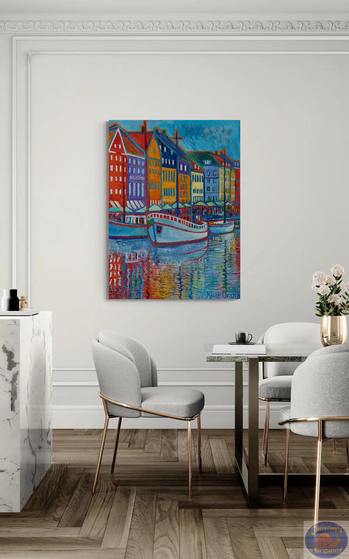 White Boat with Red Outlines, 100X135 CM, Oil on canvas, By Marios Orozco, Christiania Art Gallery