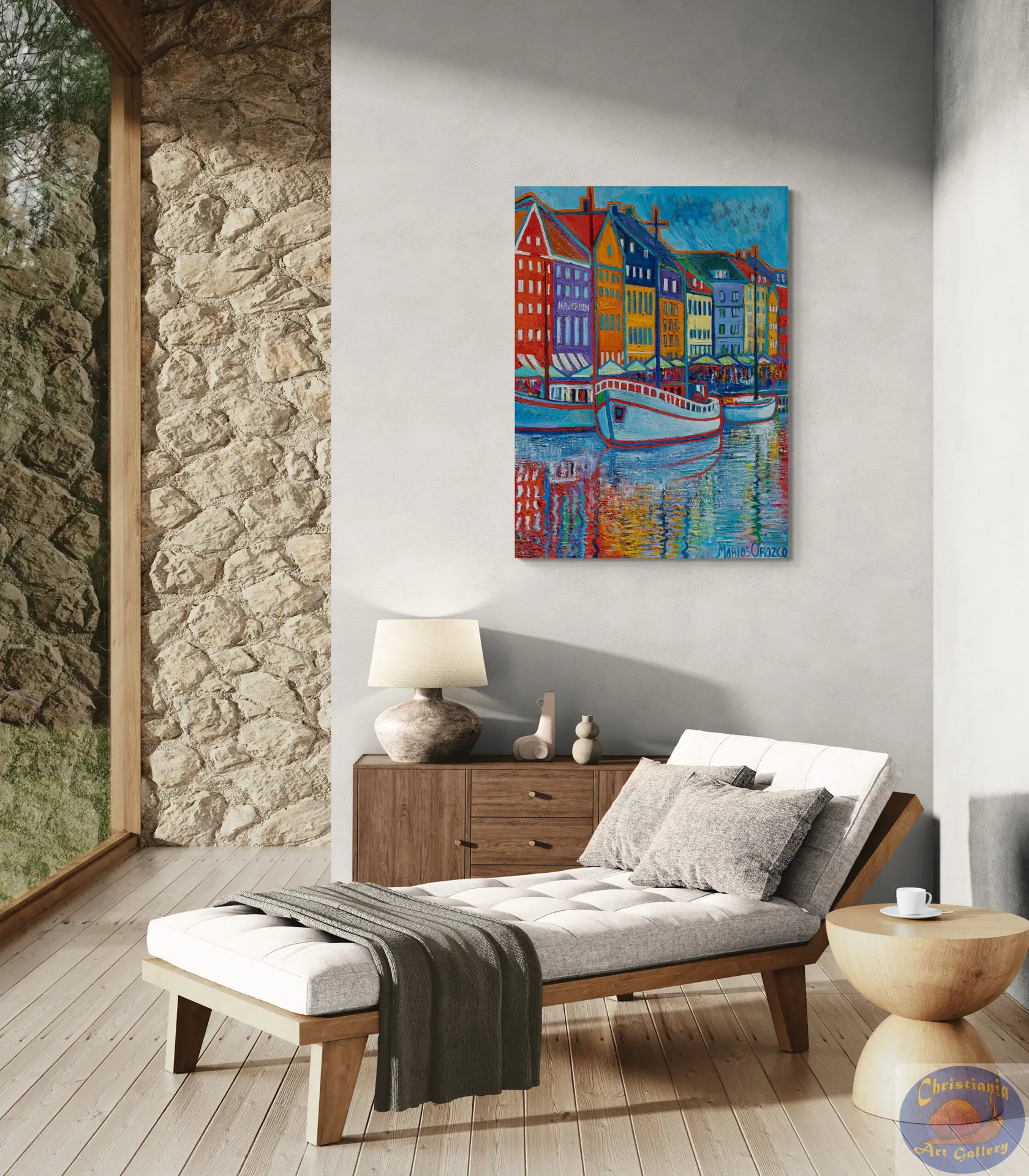 White Boat with Red Outlines, 100X135 CM, Oil on canvas, By Marios Orozco, Christiania Art Gallery