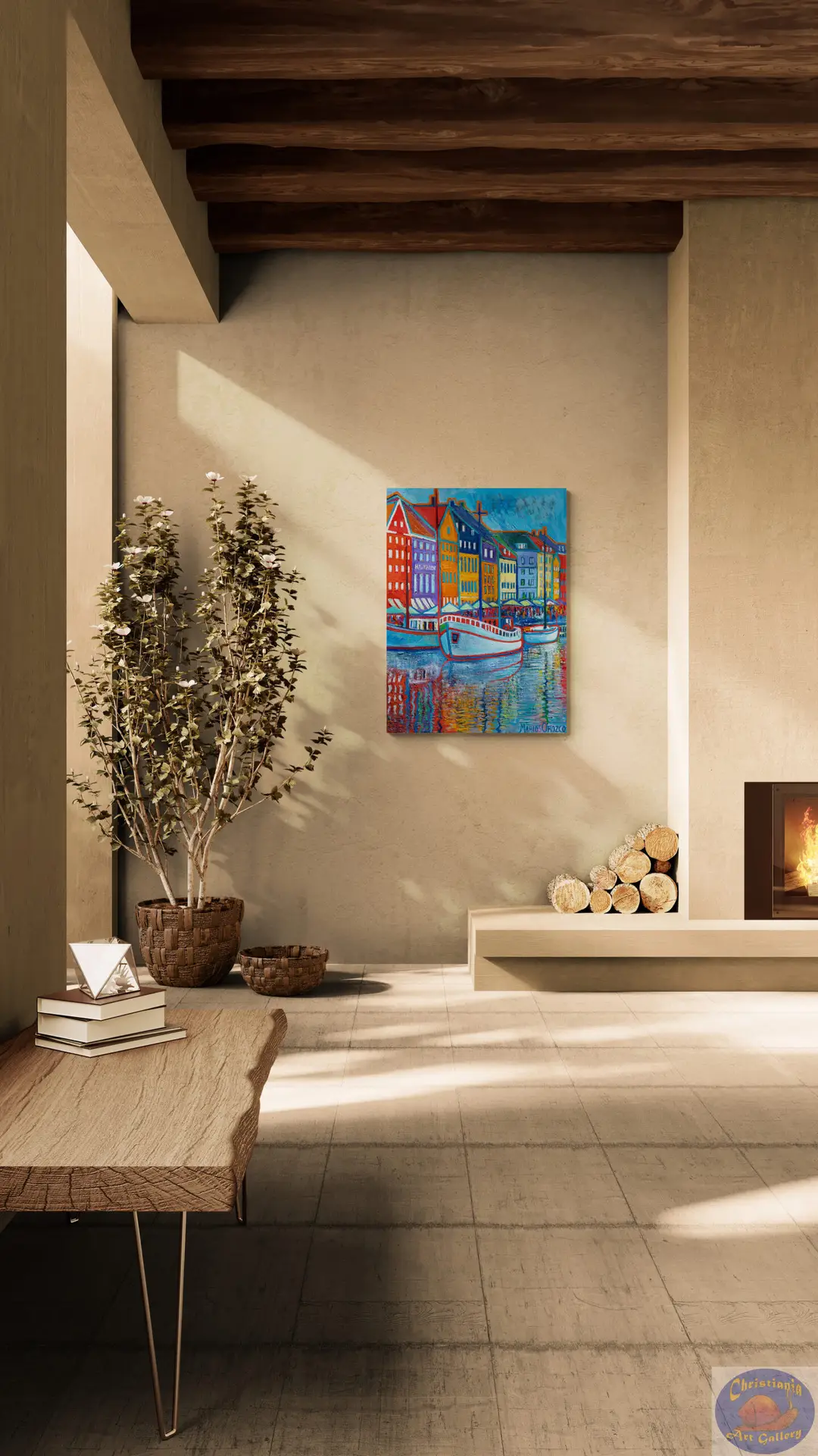 White Boat with Red Outlines, 100X135 CM, Oil on canvas, By Marios Orozco, Christiania Art Gallery