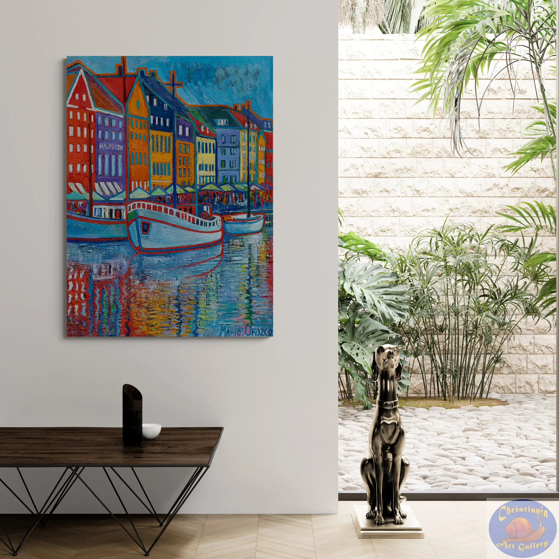 White Boat with Red Outlines, 100X135 CM, Oil on canvas, By Marios Orozco, Christiania Art Gallery