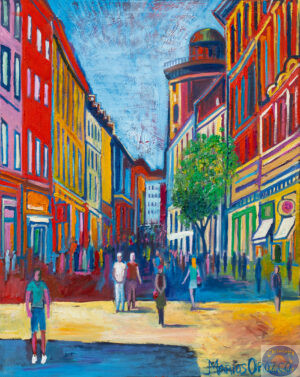 Købmagergade Afternoon, 80X100 CM, Oil on canvas, By Marios Orozco, Christiania Art Gallery