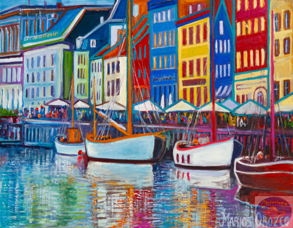 Nyhavn and The French Embassy, 90X70 CM, Oil on canvas, By Marios Orozco, Christiania Art Gallery
