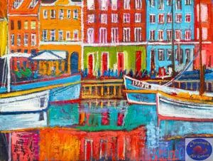 Pink Facing Boats, 80X60 CM, Oil on canvas, Marios Orozco, Christiania Art Gallery