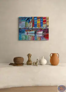 Nyhavn and The French Embassy, 90X70 CM, Oil on canvas, By Marios Orozco, Christiania Art Gallery
