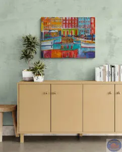 Pink Facing Boats, 80X60 CM, Oil on canvas, Marios Orozco, Christiania Art Gallery