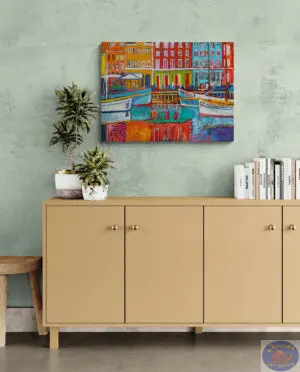 Pink Facing Boats, 80X60 CM, Oil on canvas, Marios Orozco, Christiania Art Gallery