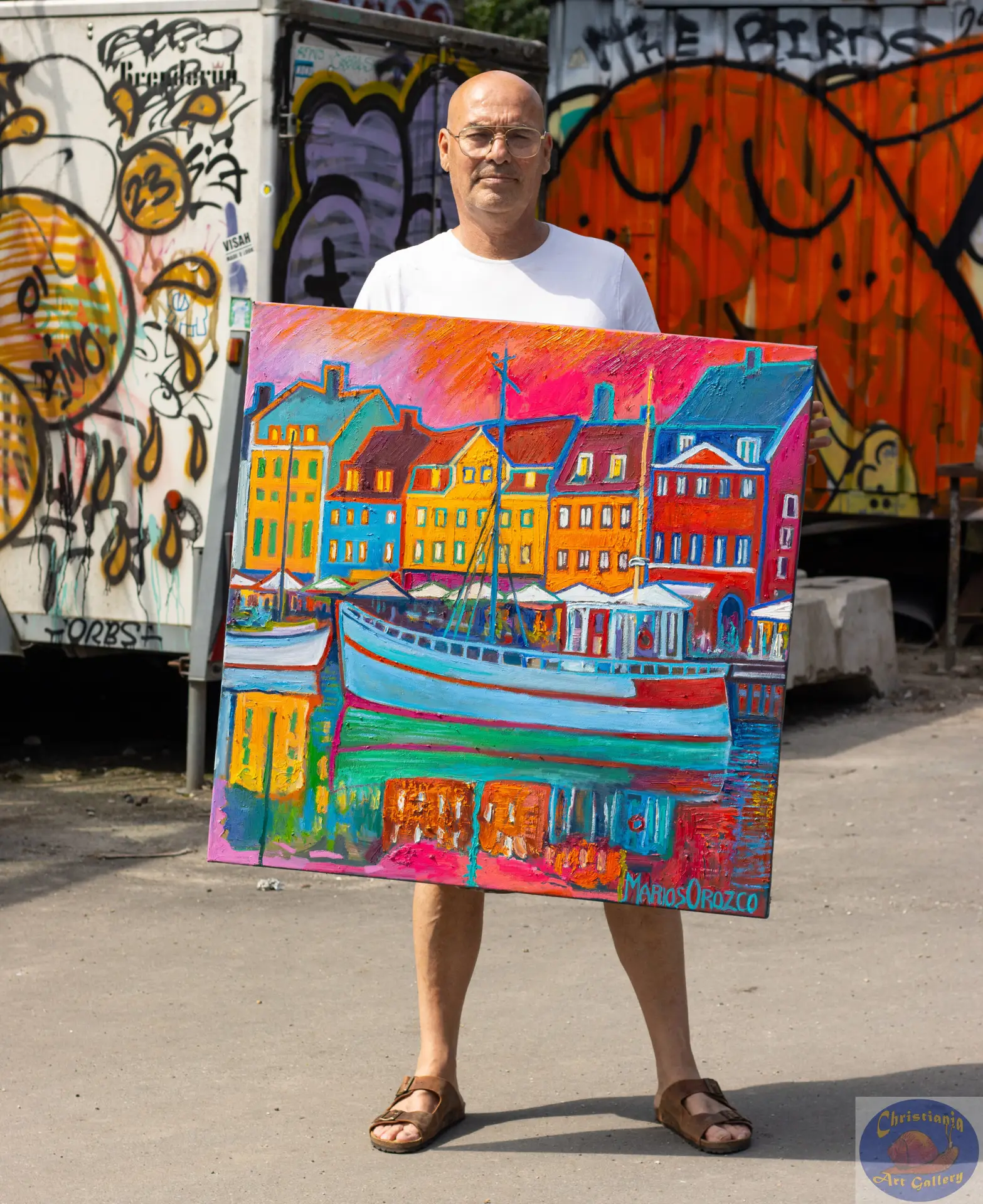 Pink Sky Green Reflection, 90X90 CM, Oil on canvas, By Marios Orozco, Christiania Art Gallery