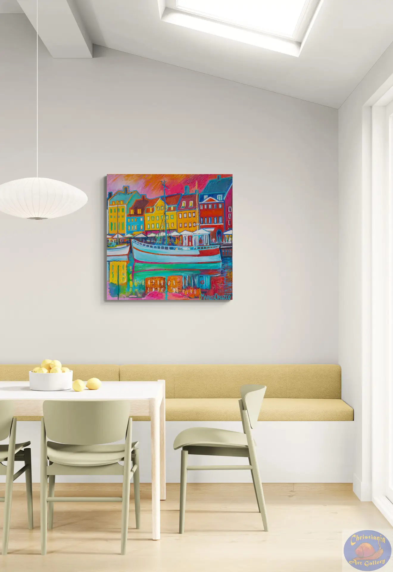 Pink Sky Green Reflection, 90X90 CM, Oil on canvas, By Marios Orozco, Christiania Art Gallery