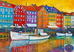 Yellow Sky Over Nyhavn, 170X120 CM, Oil on canvas, By Marios Orozco, Christiania Art Gallery