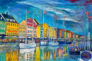 Flags Over Nyhavn, 150X100 CM, Oil on canvas, By Marios Orozco, Painted in September 2025, Christiania Art Gallery