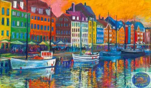 Late Summer in Nyhavn, 145X85 CM, Oil on canvas, By Marios Orozco, Painted in October 2025, Christiania Art Gallery