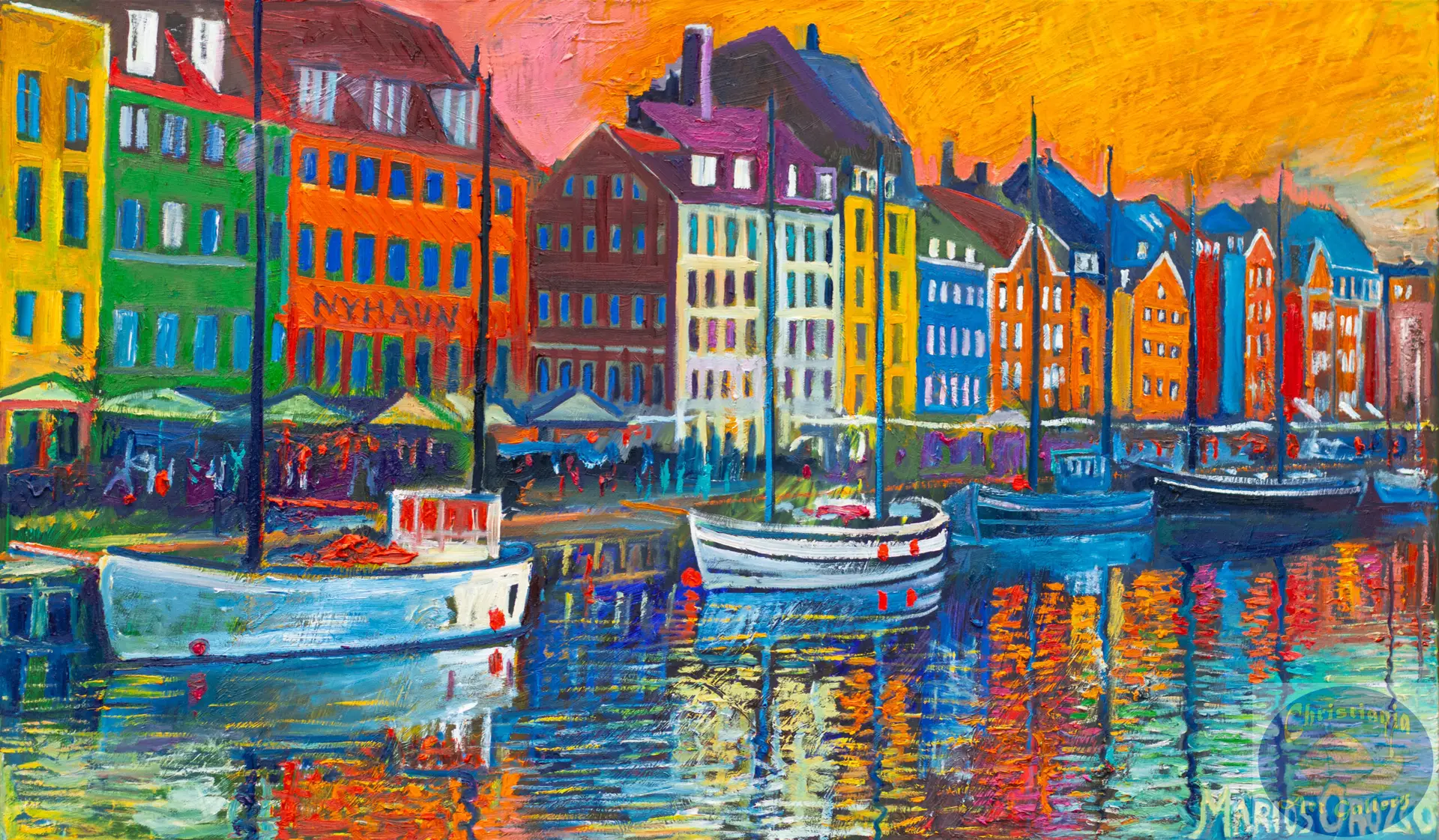 Late Summer in Nyhavn, 145X85 CM, Oil on canvas, By Marios Orozco, Painted in October 2025, Christiania Art Gallery
