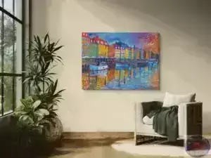 Rising Sun in Nyhavn, 125X92 CM, Oil on canvas, By Marios Orozco, Painted in October 2025, Christiania Art Gallery