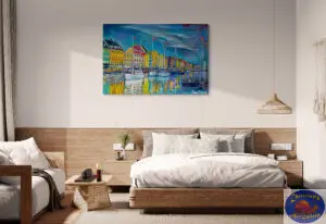 Flags Over Nyhavn, 150X100 CM, Oil on canvas, By Marios Orozco, Painted in September 2025, Christiania Art Gallery