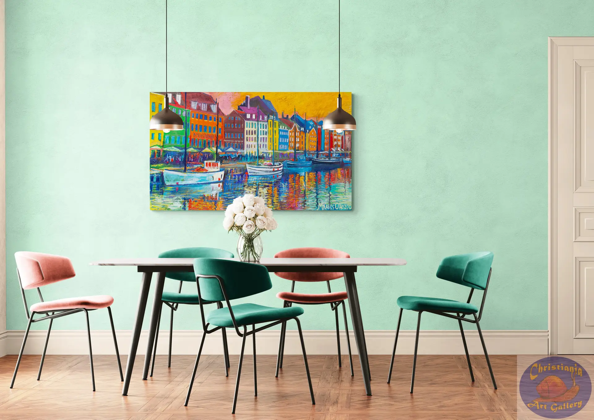 Late Summer in Nyhavn, 145X85 CM, Oil on canvas, By Marios Orozco, Painted in October 2025, Christiania Art Gallery