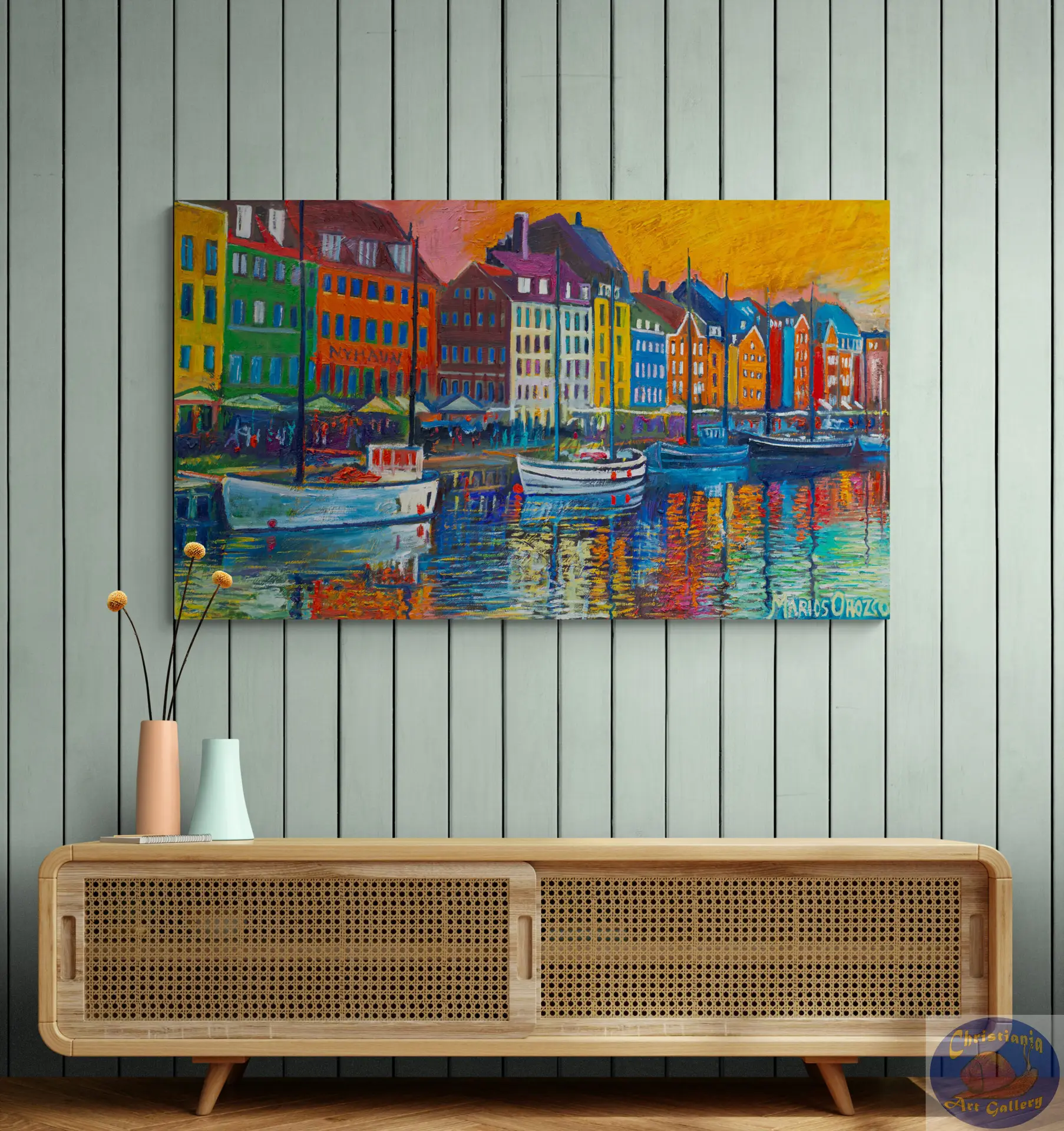 Late Summer in Nyhavn, 145X85 CM, Oil on canvas, By Marios Orozco, Painted in October 2025, Christiania Art Gallery