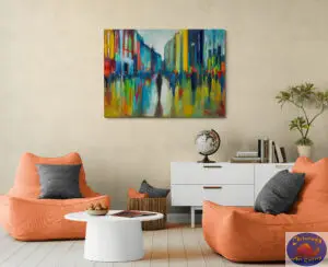 March Rain on Strøget, 140X100 CM, Oil on canvas, By Marios Orozco, Painted in March 2026, Christiania Art Gallery