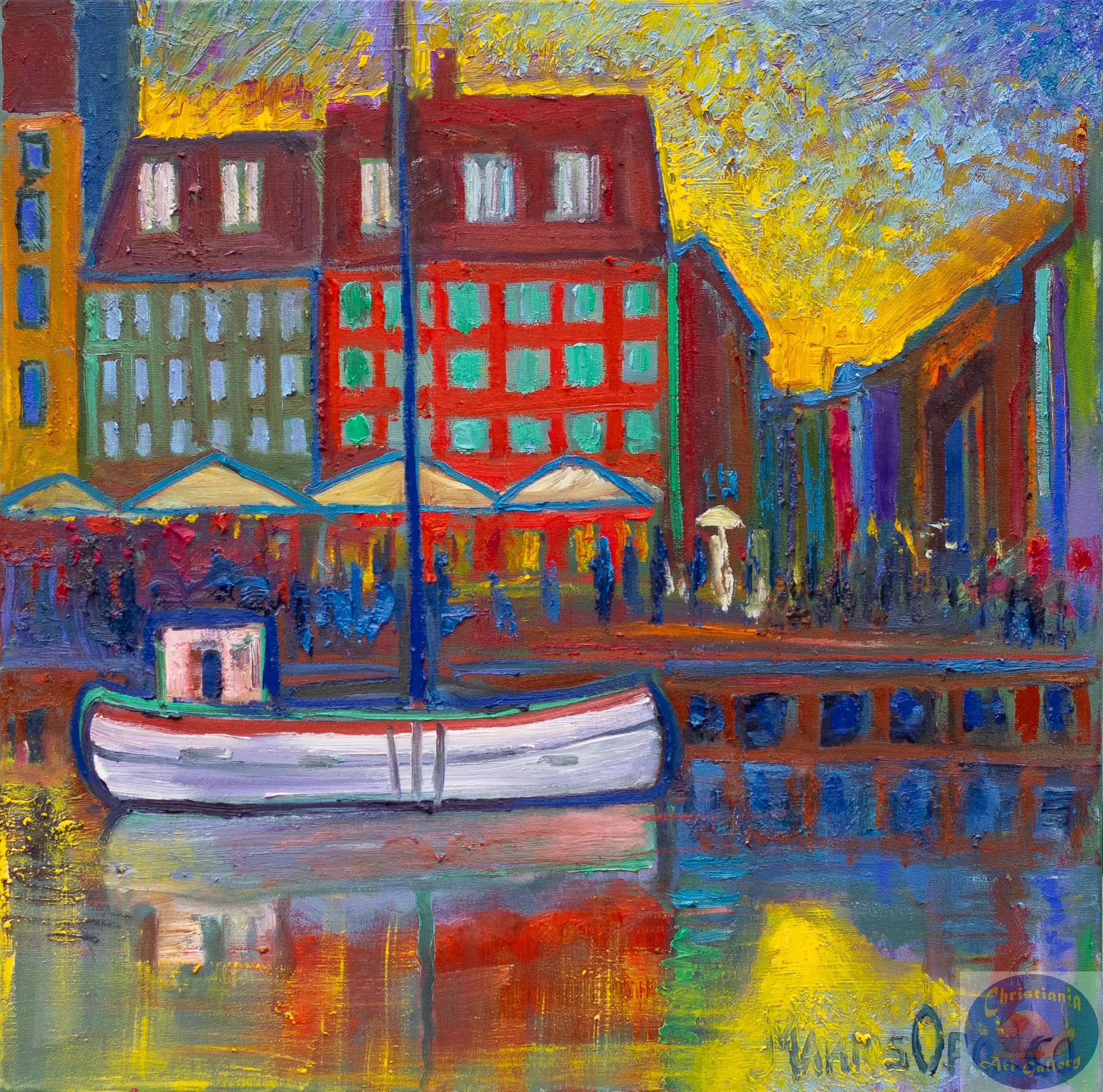 A Day In Nyhavn, 70X70 CM, Oil on canvas, By Marios Orozco, Painted in June 2026, Christiania Art Gallery
