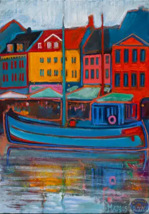 Blue Boat, 70X100 CM, Oil on canvas, By Marios Orozco, Painted in June 2026, Christiania Art Gallery