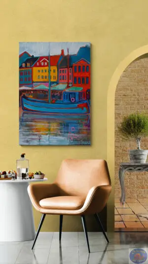 Blue Boat, 70X100 CM, Oil on canvas, By Marios Orozco, Painted in June 2026, Christiania Art Gallery