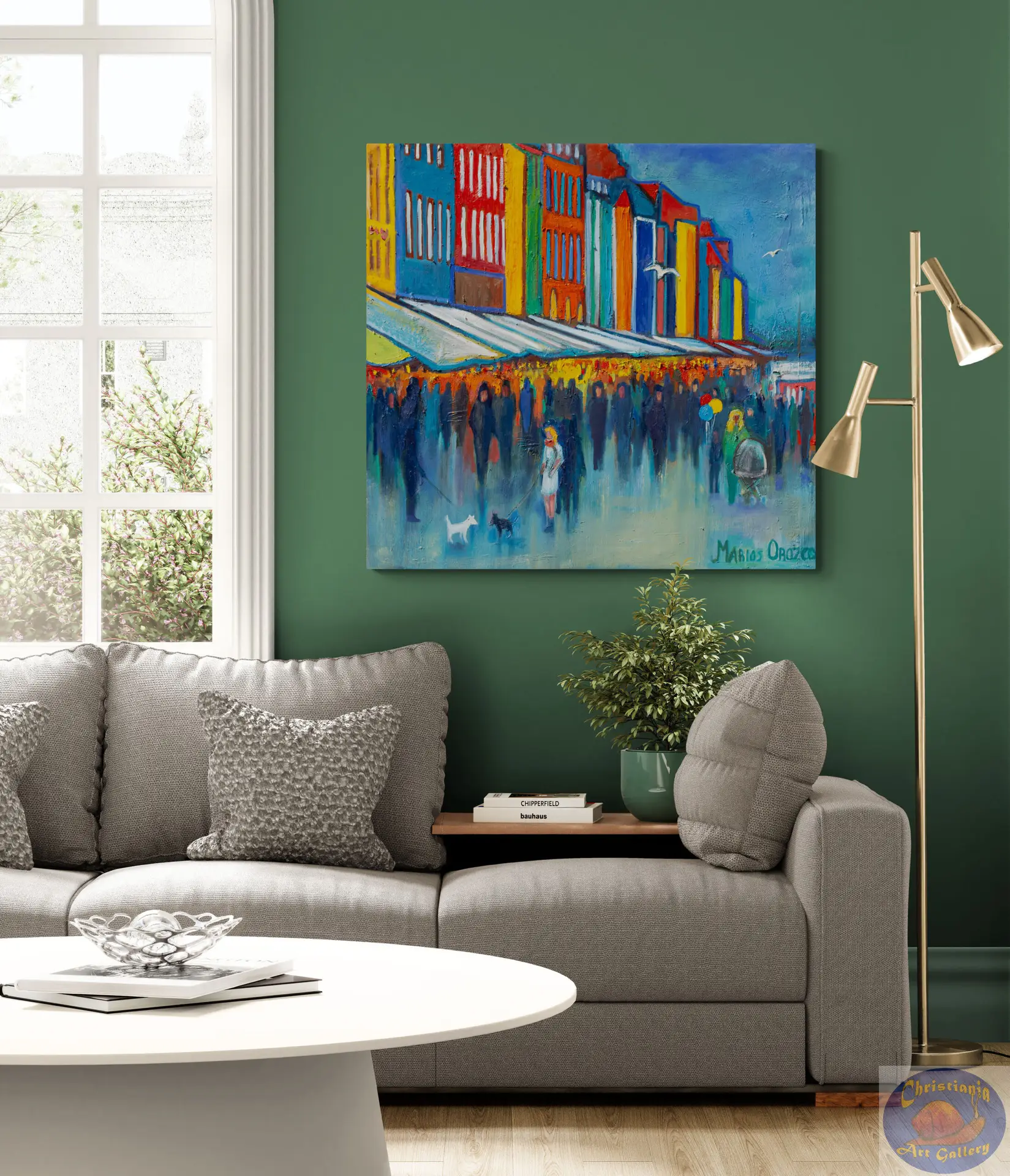 Spring Saturday in Nyhavn, 95X90 CM, Oil on canvas, By Marios Orozco, Painted in April 2026, Christiania Art Gallery
