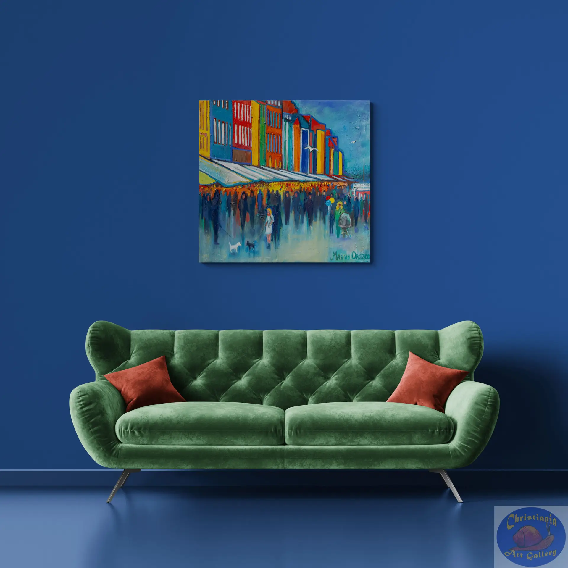 Spring Saturday in Nyhavn, 95X90 CM, Oil on canvas, By Marios Orozco, Painted in April 2026, Christiania Art Gallery