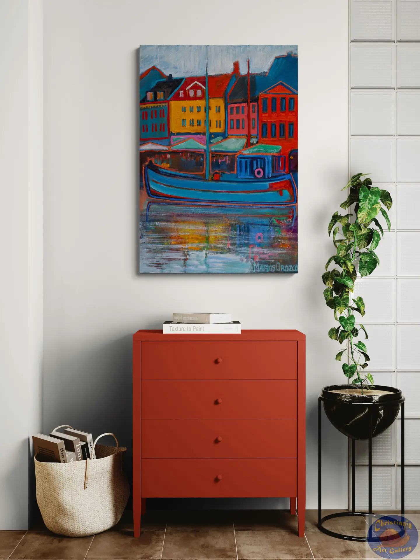 Blue Boat, 70X100 CM, Oil on canvas, By Marios Orozco, Painted in June 2026, Christiania Art Gallery