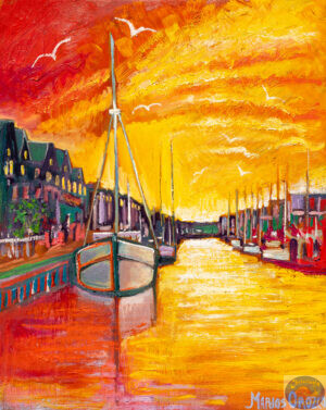 Christianshavn Kanal Sunset, 80X100 CM, Oil on canvas, By Marios Orozco, Painted in July 2026, Christiania Art Gallery