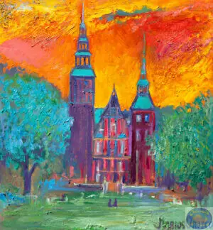 Rosenborg Sunset, 65X70 CM, Oil on canvas, By Marios Orozco, Painted in July 2026, Christiania Art Gallery