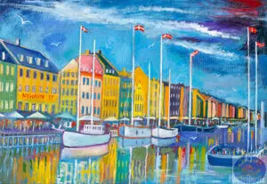 Flags Over Nyhavn Commission, 145X100 CM, Oil on canvas, By Marios Orozco, Painted in September 2026, Christiania Art Gallery