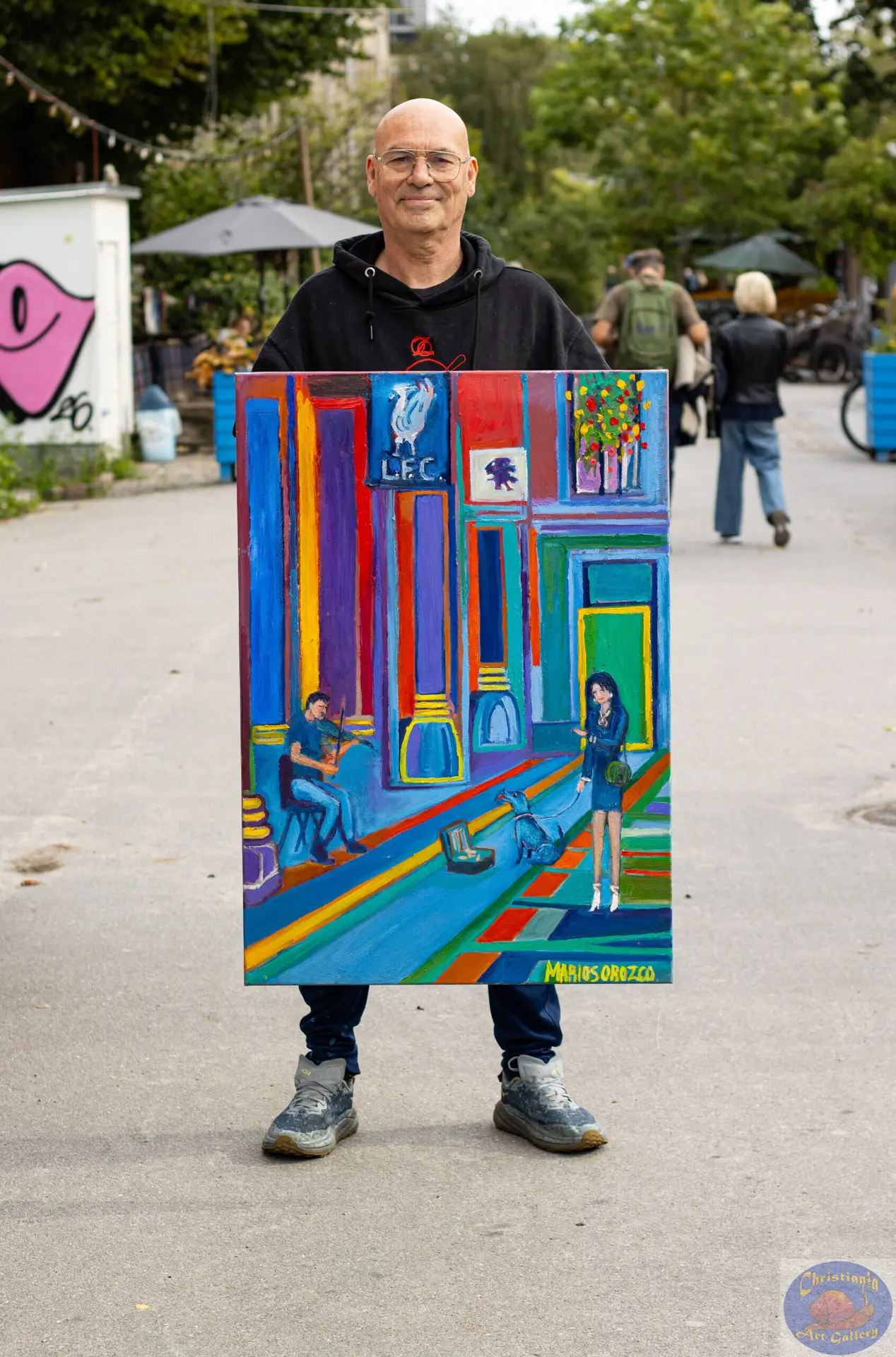 Music In Jorcks Passage, 70X100 CM, Oil on canvas, By Marios Orozco, Painted in August 2026, Christiania Art Gallery