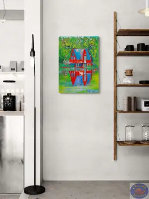 Red Blue Green & white, 50X70 CM, Oil on canvas, By Marios Orozco, Painted in August 2026, Christiania Art Gallery