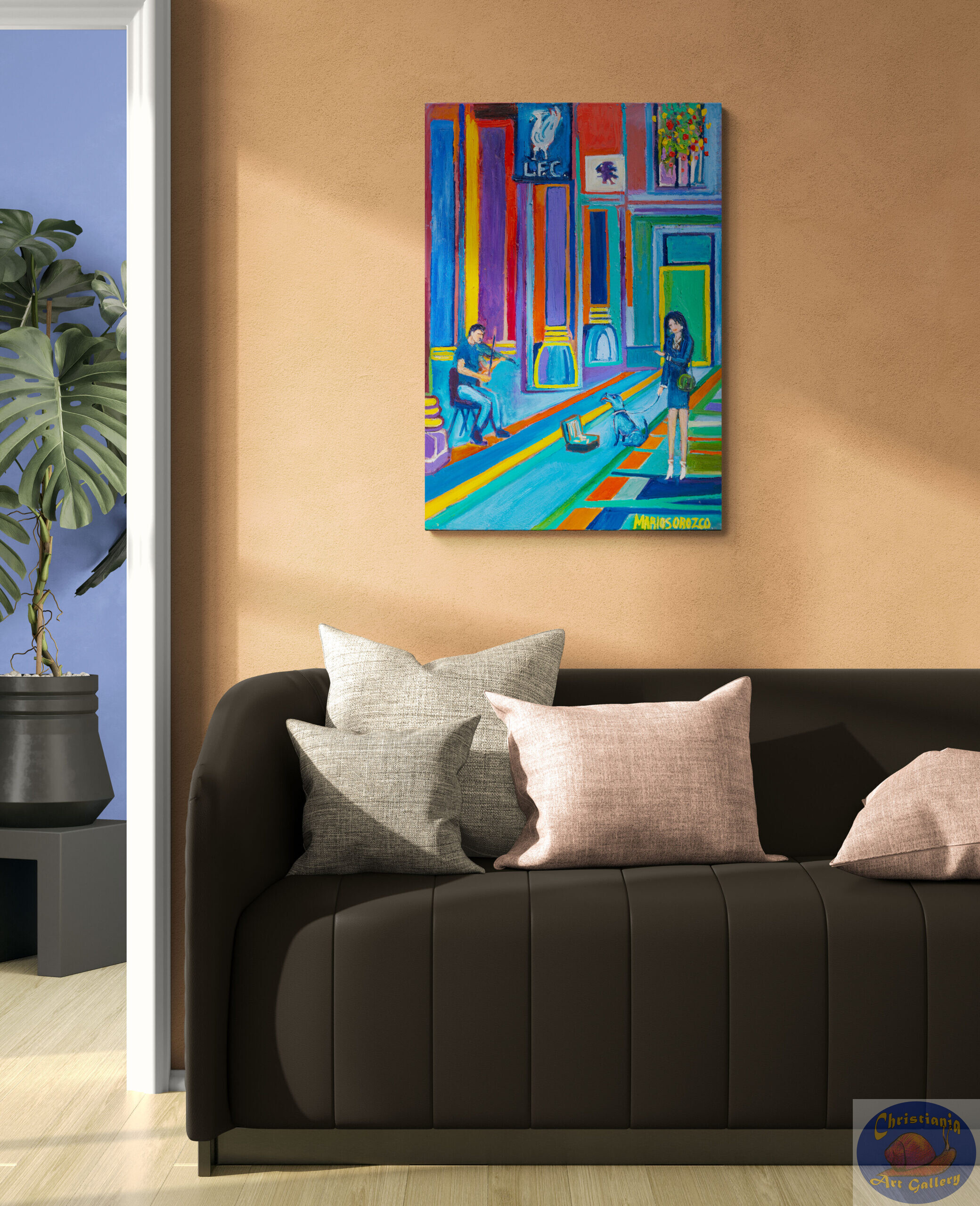 Music In Jorcks Passage, 70X100 CM, Oil on canvas, By Marios Orozco, Painted in August 2026, Christiania Art Gallery
