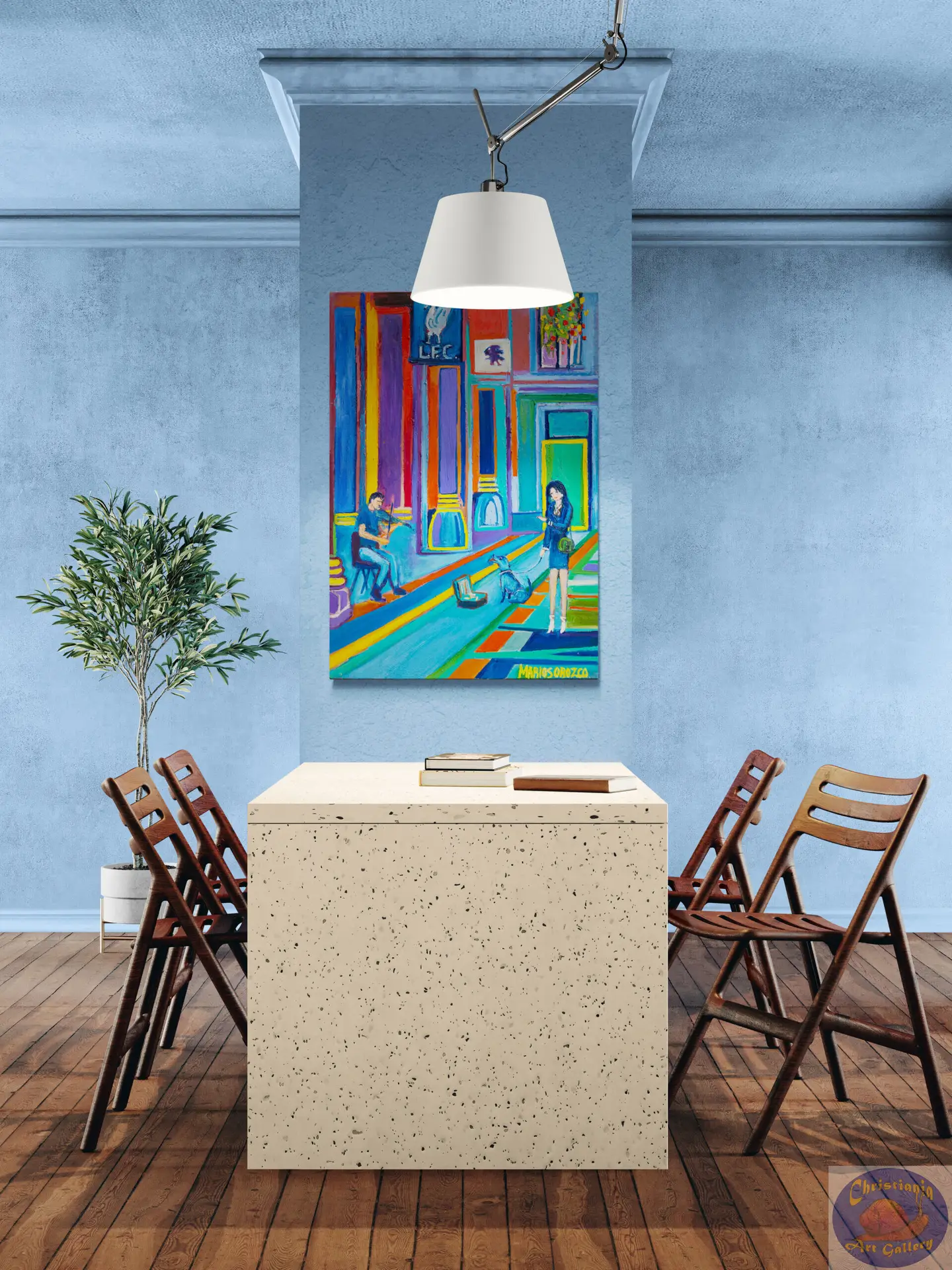 Music In Jorcks Passage, 70X100 CM, Oil on canvas, By Marios Orozco, Painted in August 2026, Christiania Art Gallery