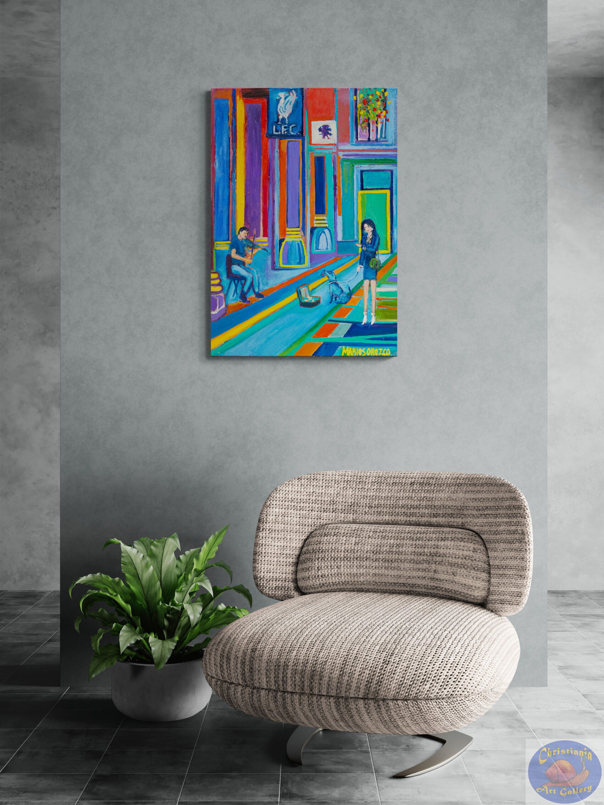 Music In Jorcks Passage, 70X100 CM, Oil on canvas, By Marios Orozco, Painted in August 2026, Christiania Art Gallery